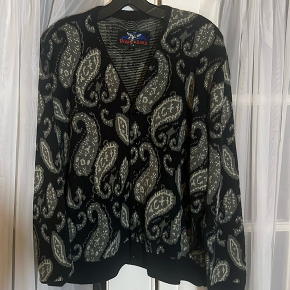 Vintage Proper Gang Paisley Cardigan Sweater Men’s Size Medium Black Grey